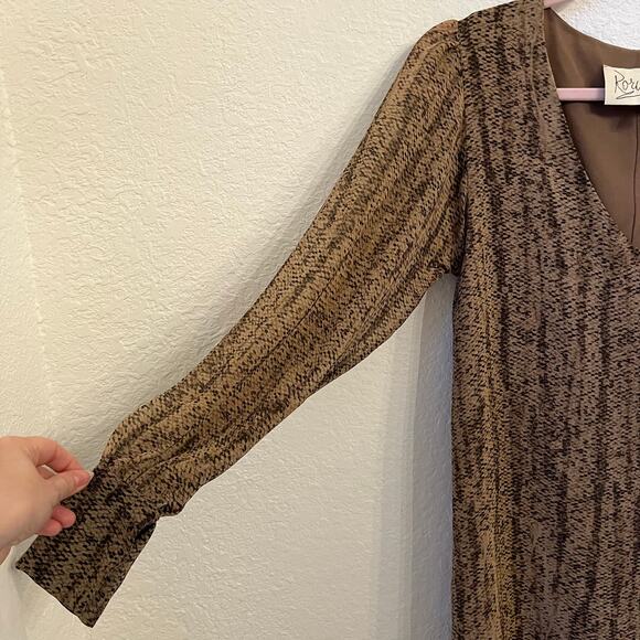 Rory Beca Silk Snakeskin Print Mini Shift Dress Small Cuff Blouson Sleeves Brown - Picture 6 of 12
